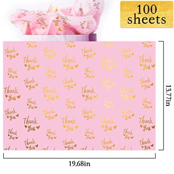 NEW⭐️ 100 sheets of tissue paper- PREMIUM PINK with gold thank you - Picture 3 of 4